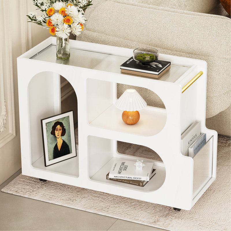 Table de bout mobile avec roues verrouillables, Blanc
