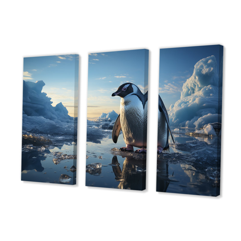«Penguin Elegance In Snow I» - ensemble d'art mural sur toile pingouin, H 32 po x l 48 po