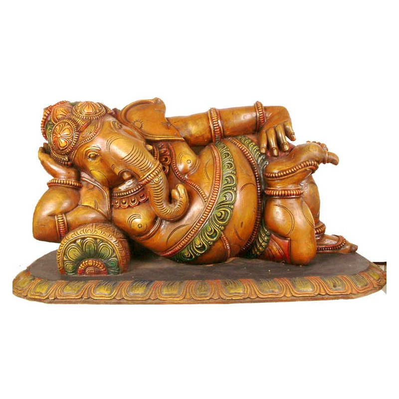 Statue en bois faite à la main de lord Ganesha, agréable et délicieuse faite à la main - sculpture de table traditionnelle sud-asiatique, figure d'artisan inclinable, autel inspirant