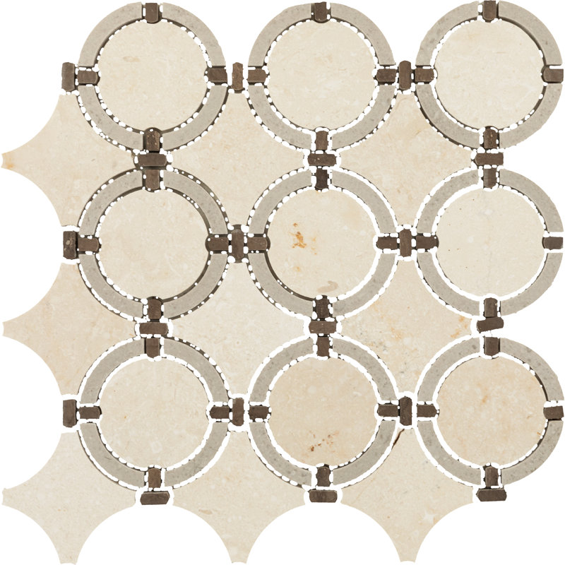 Carreau de mosaïque mural rond en pierre naturelle 14 po x 14 po Raine, Beige