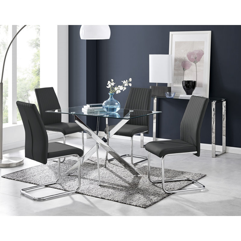 4 - Person Pedestal Dining Set, Black