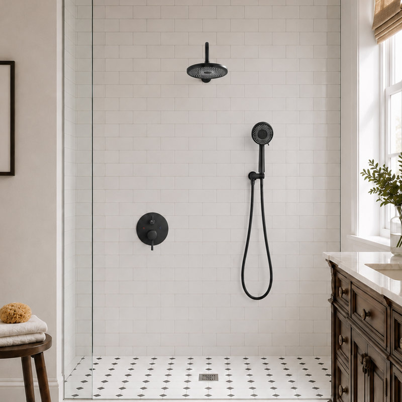 Système de douche rond à 4 jets avec douchette (valve incluse)