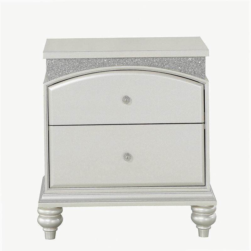 Table de chevet 2 tiroirs Platinum, Argent argent