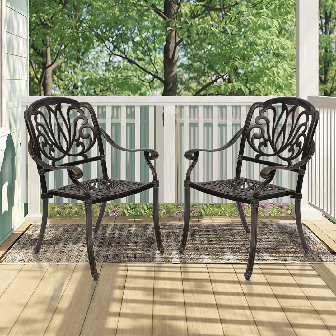 Powder Coated Aluminum Outdoor Stacking Dining Armchair Bloomsbury Market