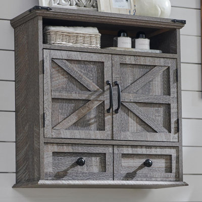  Bathroom Wall Cabinet, Farmhouse Medicine Cabinet, 24" Wide Cabinet with Drawer, Adjustable Shelf, Double Barn Doors, Storage Cabinet for Bathroom, Kitchen, Living Room Grey