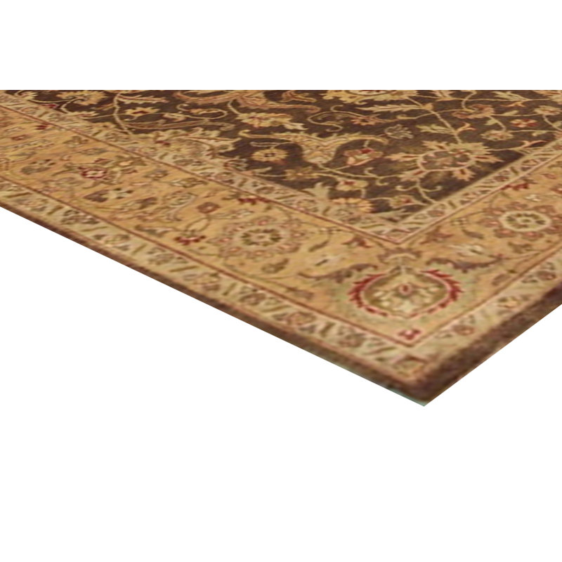 Tapis de zone en laine brun/doré 6 pi x 9 pi one-of-kind à la main noué la Janine