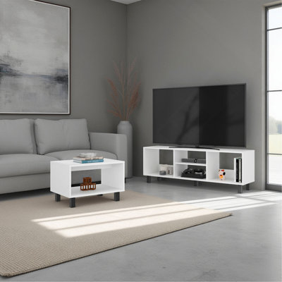 Ensemble de salon 2 pièces Carter, simplifié avec meuble télé et table basse, blanc Carter