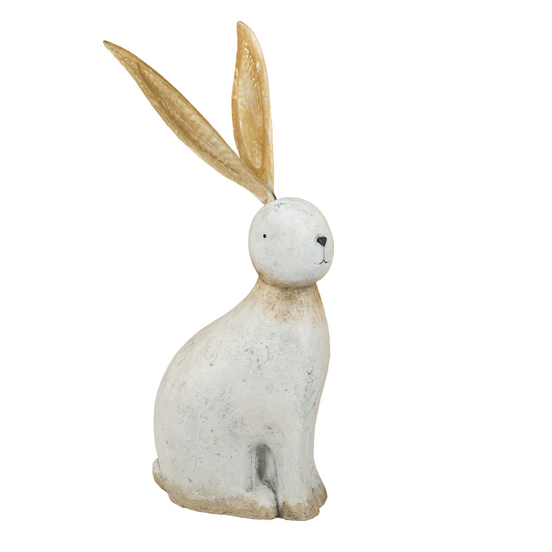 Figurine de lapin blanc en magnésium avec oreilles en fer doré, H 24,8 po x l 5,7 po x P 11 po