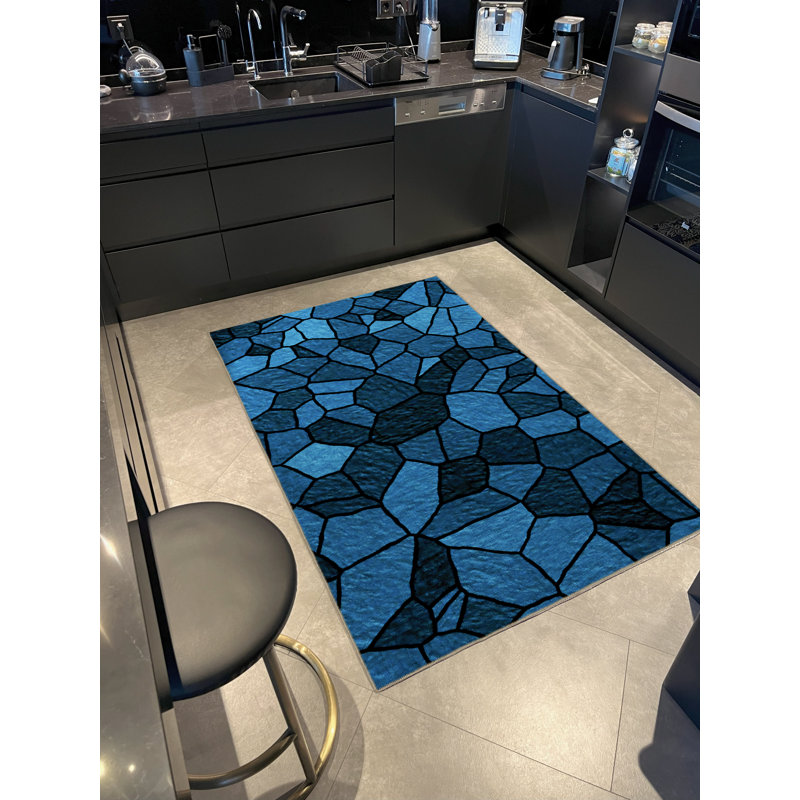 Tapis décoratif bleu à motif géométrique bleu, Rectangle 4 pi 11,06 po x 9 pi 10,11 po