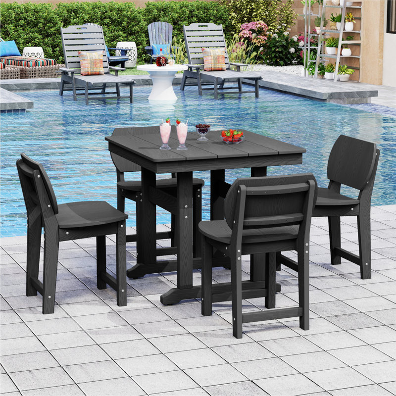 4 - Person 32.1"  Square Dining Set Outdoor Patio Chair and Table  All-weather for Small Space, Black