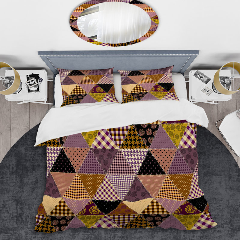 Multicolore patchwork matelassé - ensemble de housse de couette abstrait - microfibre de polyester