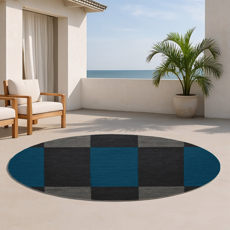 Tapis d'intérieur et d'extérieur à carreaux gris, Rond 5 pi