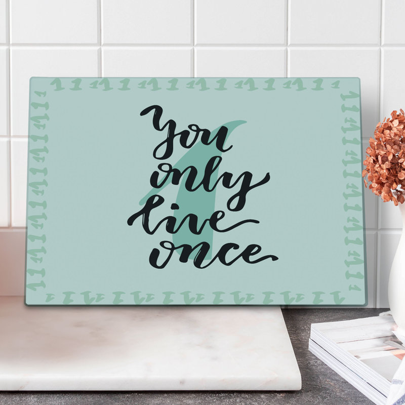 Planche à découper Ambesonne YOLO grande taille lettrage à la main calligraphie menthe vert blanc