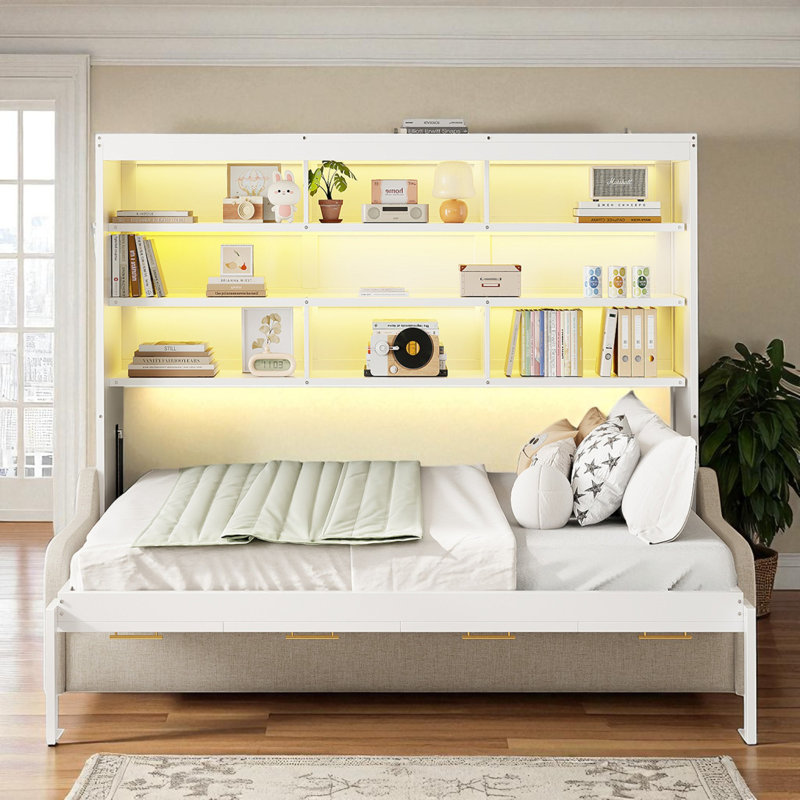 Lit escamotable double avec canapé et tablette
