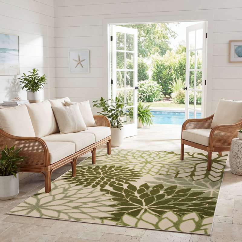 Aril Floral Indoor/Outdoor Area Rug, Rectangle 3'6" x 5'6"