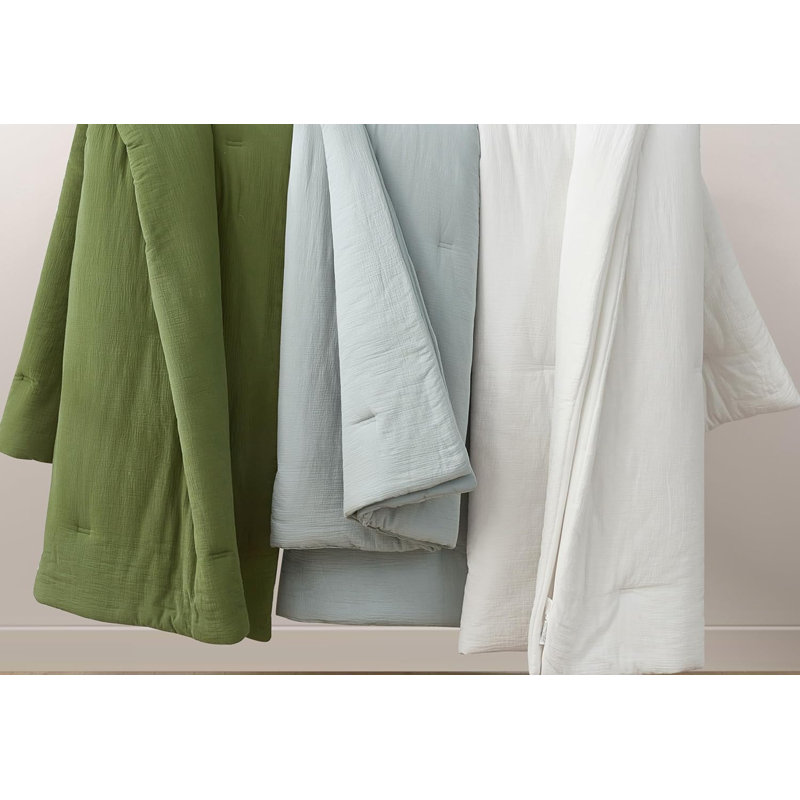 White Twin Cotton Muslin Reversible Comforter Set