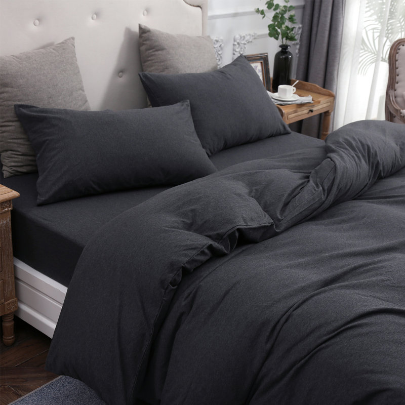 Full Charcoal Gray Jersey Cotton Duvet Cover Set