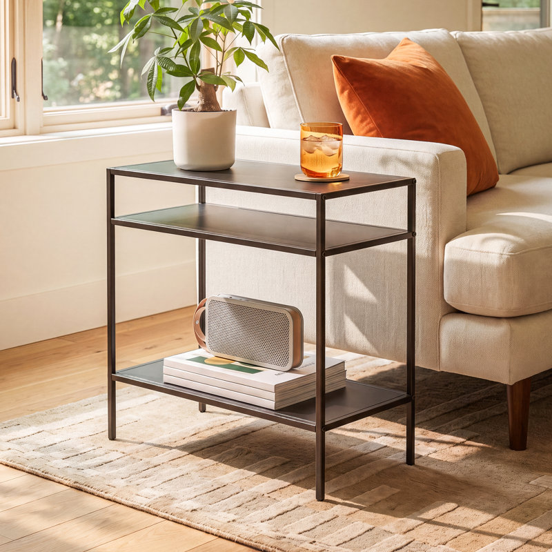 Level Steel Top End Table, Blackened Bronze