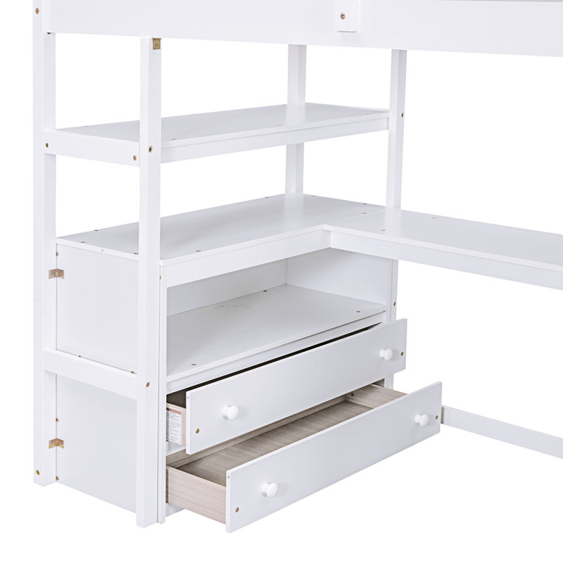 Lit mezzanine avec bureau et tablettes, White