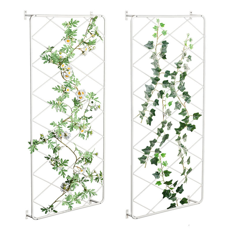 Ensemble de 2 treillis de jardin en métal blanc, grand support de plante mural en treillis pour vignes grimpantes
