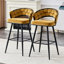 Ensemble de 2 tabourets de bar en velours jaune avec pieds en fer noir, tabourets de comptoir modernes pour bar à domicile-1076155796