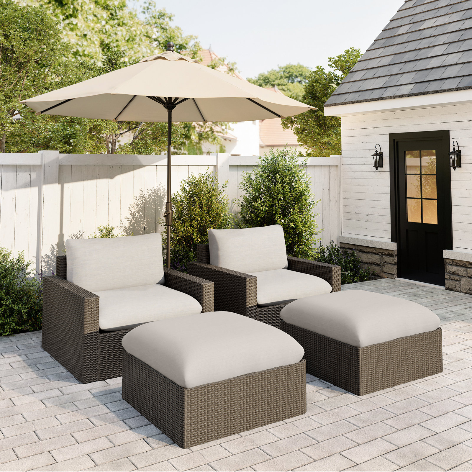 Pippa 7-Person Patio Seating Group, 4Pcs:2 Ottomans, 2 Armless Sofas