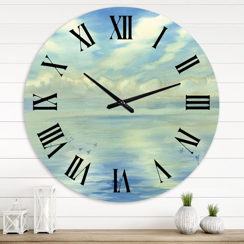 Silent Morning Clouds on Ocean - horloge murale Lakehouse, Médium