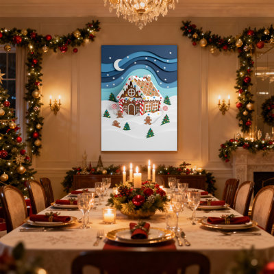 Christmas Gingerbread House Christmas Night Scene Set of 3 Canvas Wall Art Prints