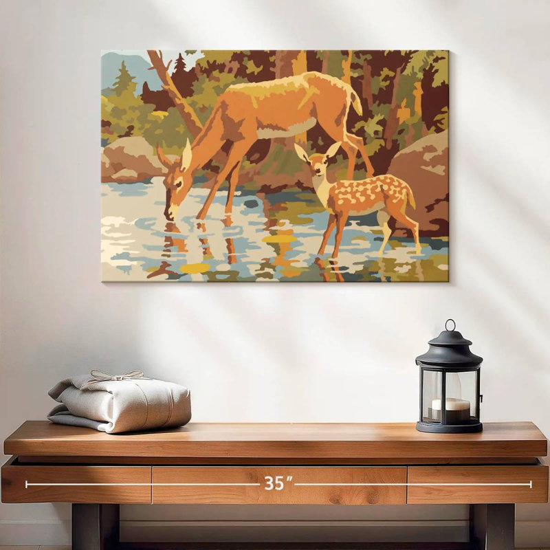 Cerf et fauve, H 16 po x l 24 po
