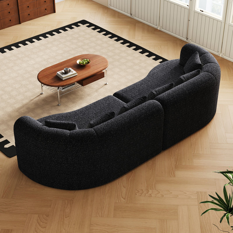 Canapé modulaire incurvé surdimensionné de 106,3 pouces, sans os, avec 6 coussins, en chenille de luxe, avec siège à assise profonde, noir