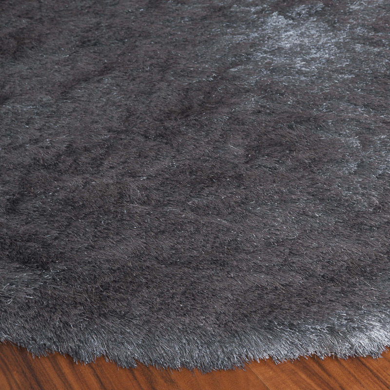 Cimah Shag Hand Tufted Performance Solid Color Rug, Round 5'