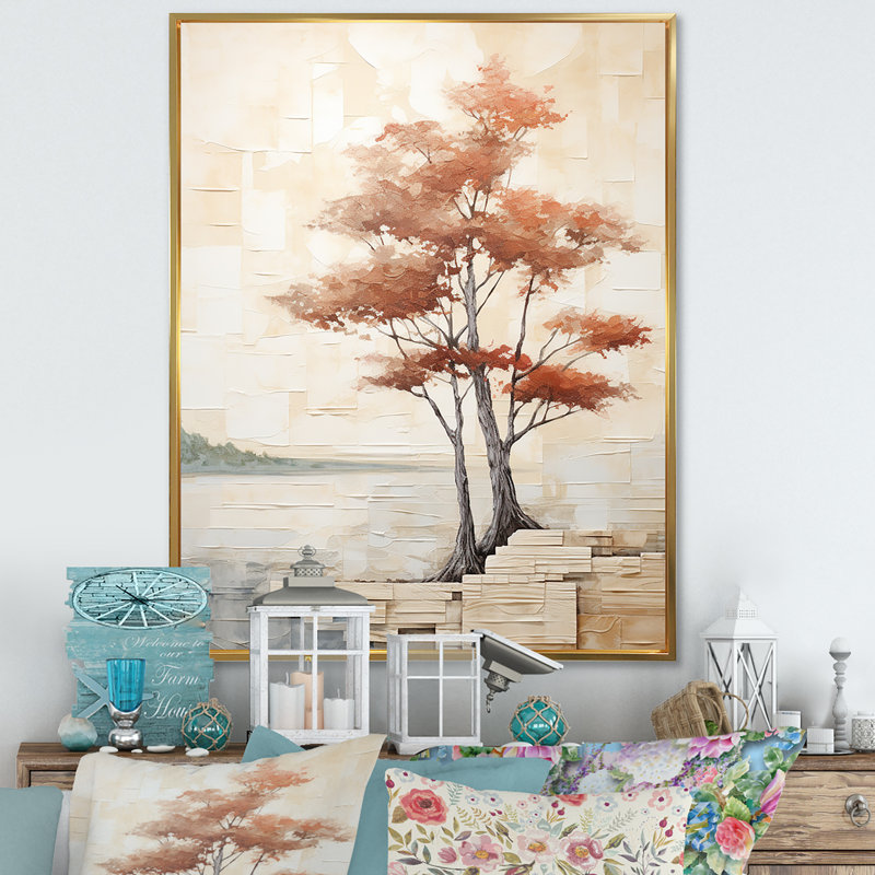 Minimalisme, séquoia beige, Cadre flottant doré, H 32 po x l 24 po x P 1 po