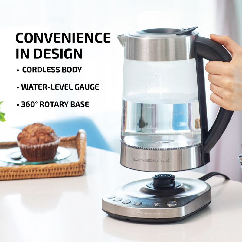 1.7L Silver Glass Electric Kettle with Temperature Control