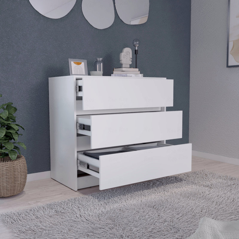 Commode à trois tiroirs, mécanisme coulissant