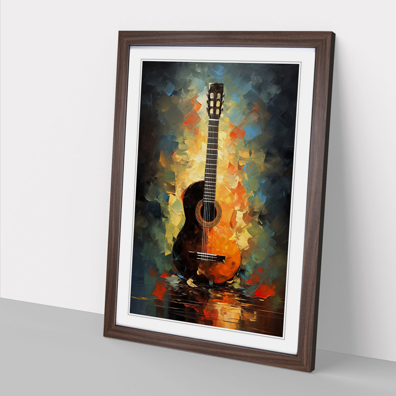 Acoustic Guitar Impressionism - Single Picture Frame Print on Wood, 34cm H x 25cm W x 2cm D, Walnut