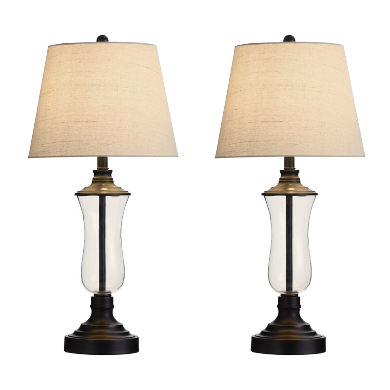 Elegant Bronze Duo 30" Traditional Table Lamp Set with Beige Shades