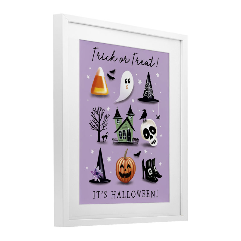 «Trick Or traiter It's Halloween», reproduction encadrée sous verre, conception par Elizabeth Tyndall, H 21 po x l 17 po