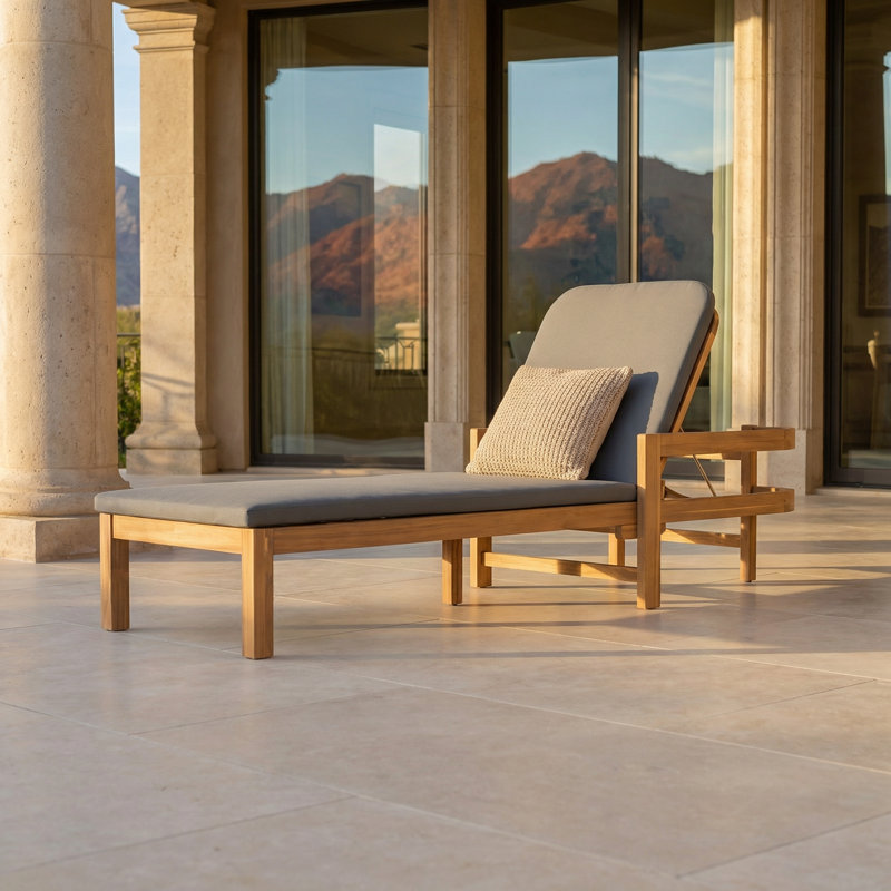 Chaise longue de patio en bois d'acacia avec dossier réglable Cade, Gris foncé, 1
