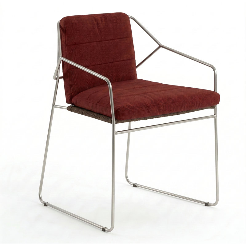 Sandur Outdoor Dining Armchair, Taupe Rope/Stainless Steel Frame, Canvas Brick