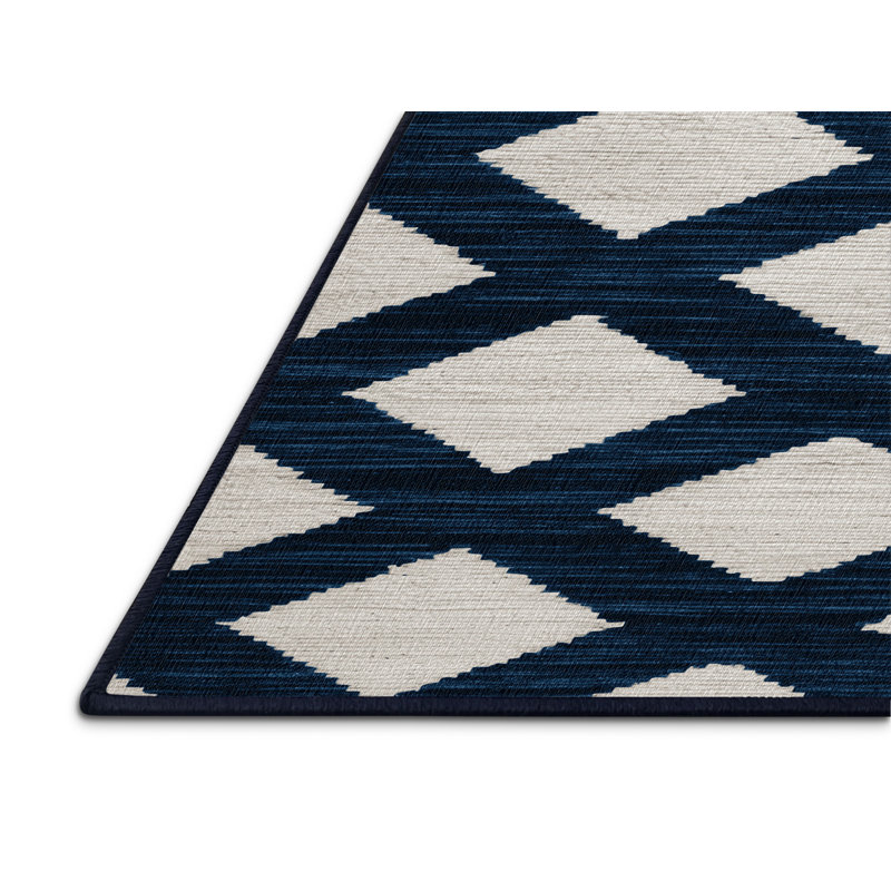 Tapis bleu à carreaux lavable à la machine, Rond 5 pi