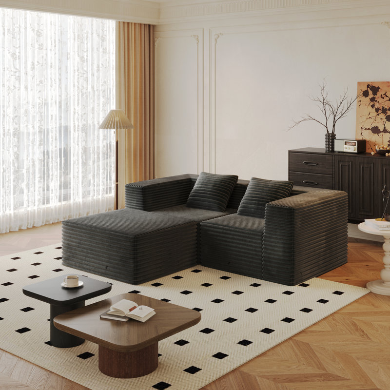 Canapé modulaire modulaire, conception désossée avec siège profond, mousse à mémoire de forme à haute densité, sans assemblage requis, gris (2 sièges + 1 repose-pieds)