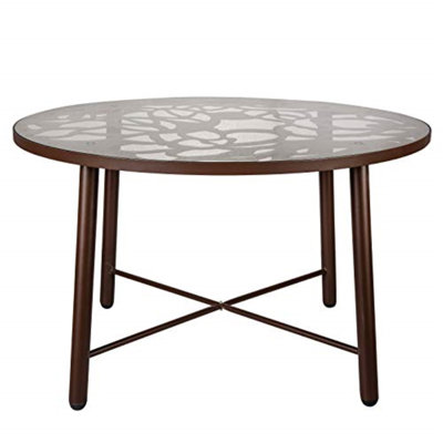 Rabia Round Patio Dining Table with Glass Top and Aluminum Base by Brayden Studio