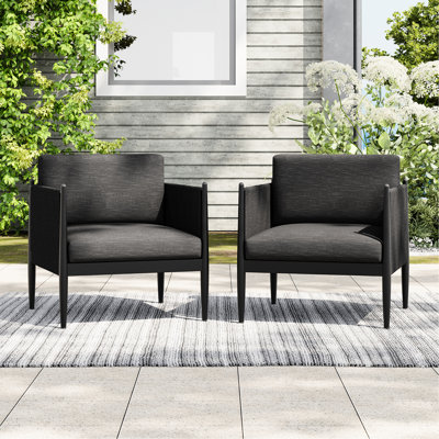 2 fauteuils club en aluminium noir pour décoration extérieure - look moderne, aluminium, coussins en mousse d'eau, assemblage inclus, structure robuste de 26,84 po de largeur, tissu