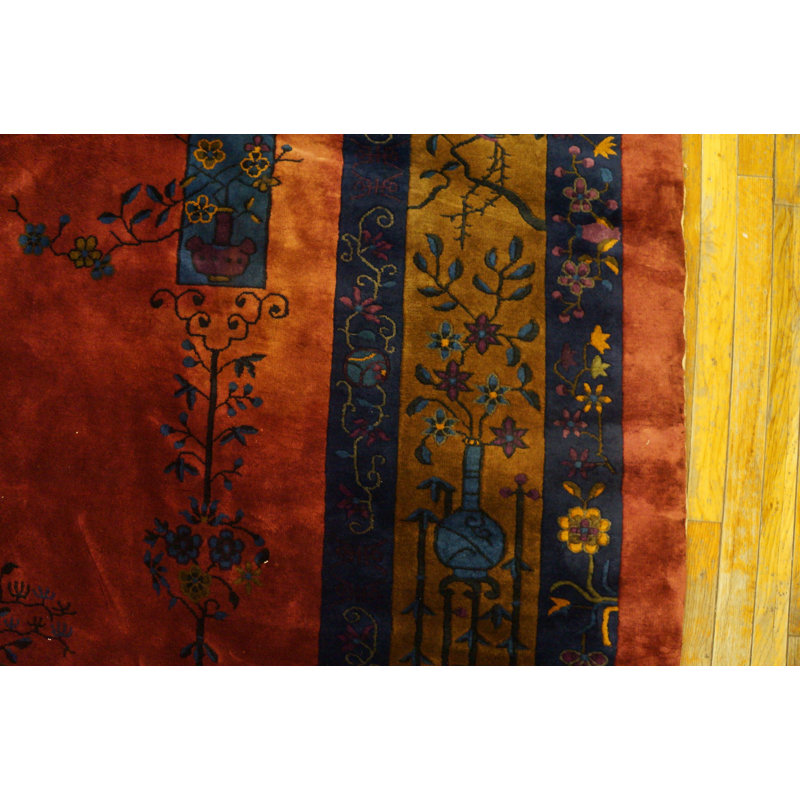 Rich Red Color Big Size Antique Wool Pile Hand Knotted Deco Chinese Rug