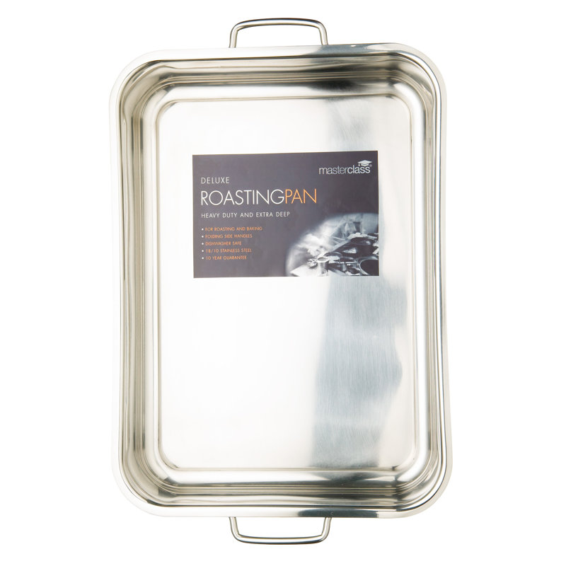 MasterClass Stainless Steel Heavy Duty Roasting Pan, 37cm x 27cm x 6.5cm