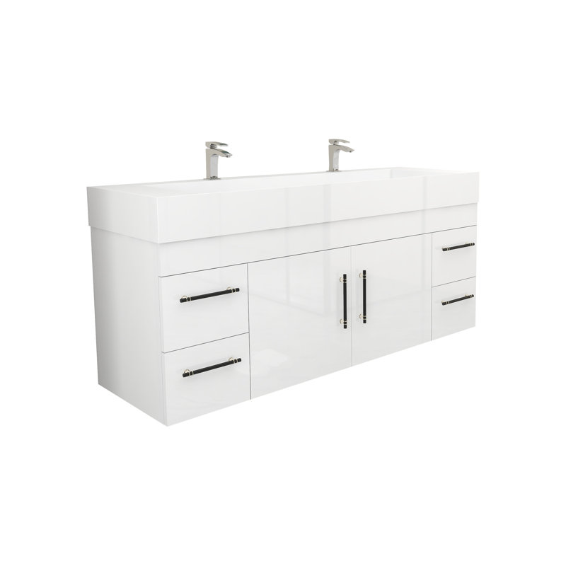 Ensemble de meuble-lavabo à double cuve 60 ", Blanc ultrabrillant