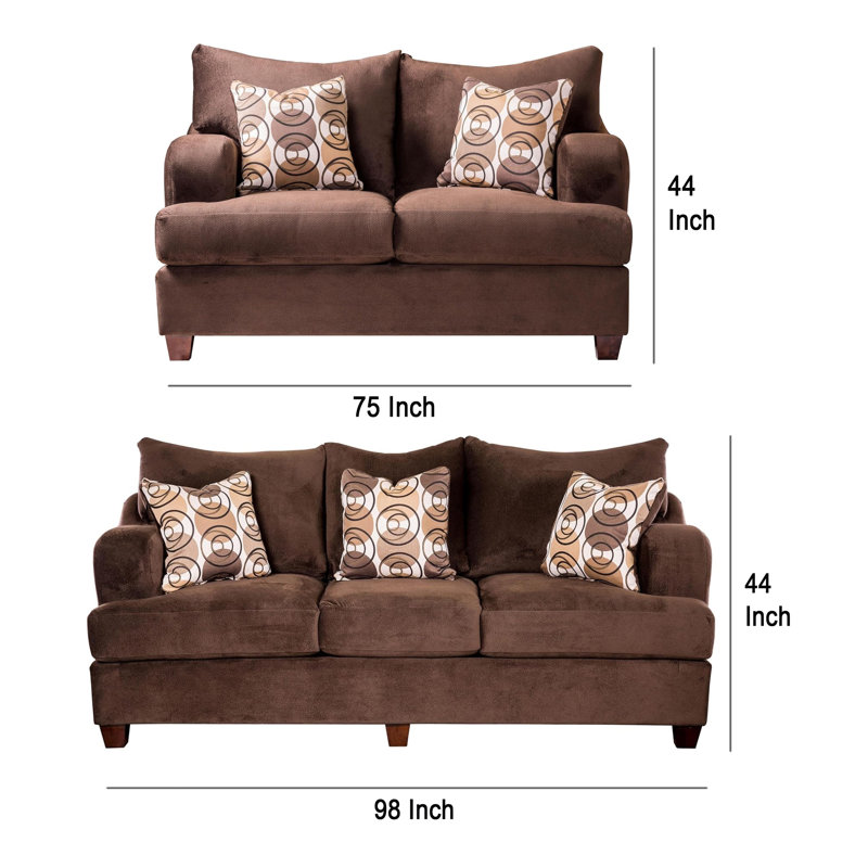 Ensemble de causeuse Roswell, chenille brun chocolat, 5 coussins décoratifs