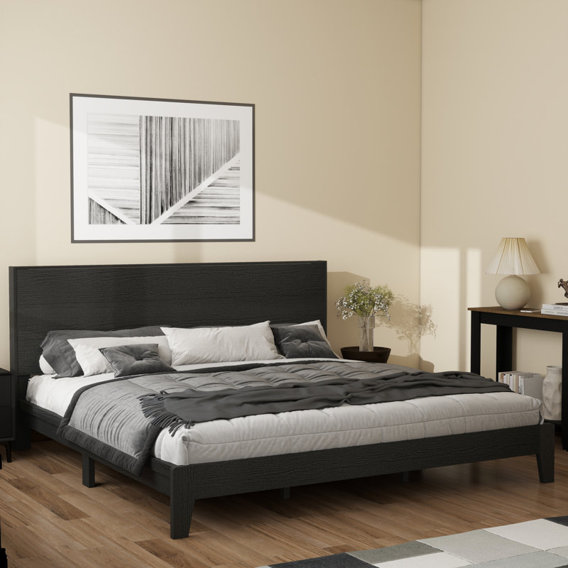 Allyannah Levison Platform Bed With Headboard, Black Oak, King