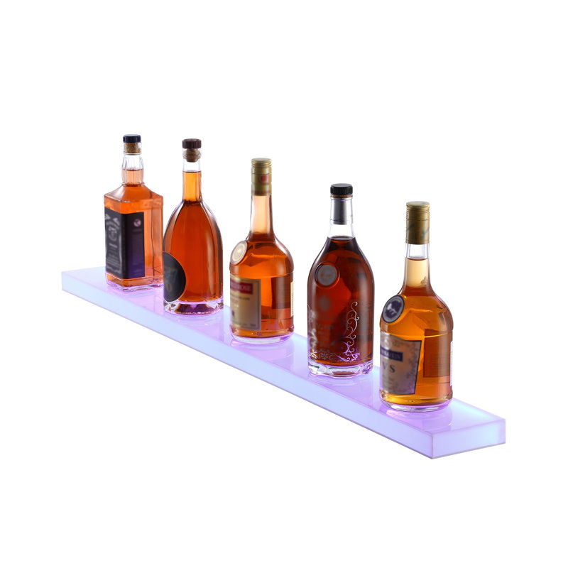 Présentoir mural 40 "pour bouteilles de boissons alcoolisées à DEL - Support flottant en acrylique avec application et télécommande, changement de couleur RVB