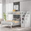  Lit mezzanine simple au dessus d'un lit double avec escalier et marches de rangement, blanc-1586296457
